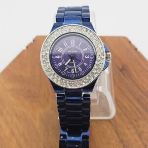 Scoop Women's Rhinestone Dial Boyfriend Watch Blue Metallic Bold Maximalist SNY1